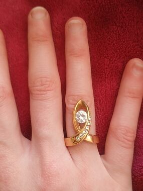 Gold Crystal Marquise Cocktail Statement Ring - Women Jewelry